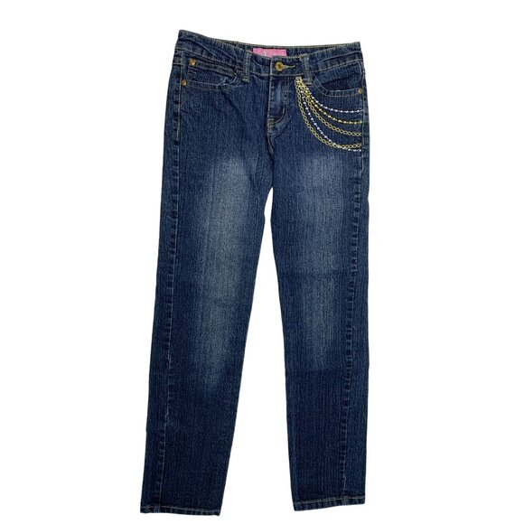 Miss Jeans Girls Size 14 Bling Flip Back Pockets Straight Leg Jeans - Picture 1 of 6